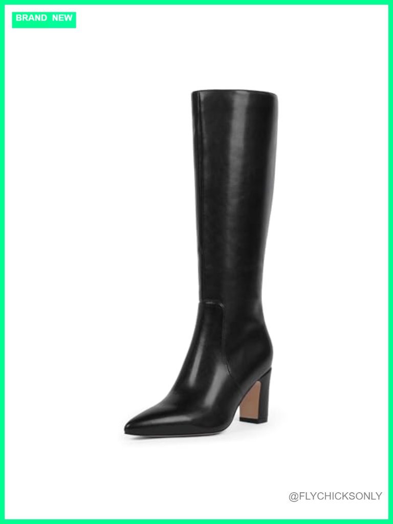 Knee High Boots Pointed Toe Chunky Heel 3.15 Inch Block Heel Faux Leather Tall